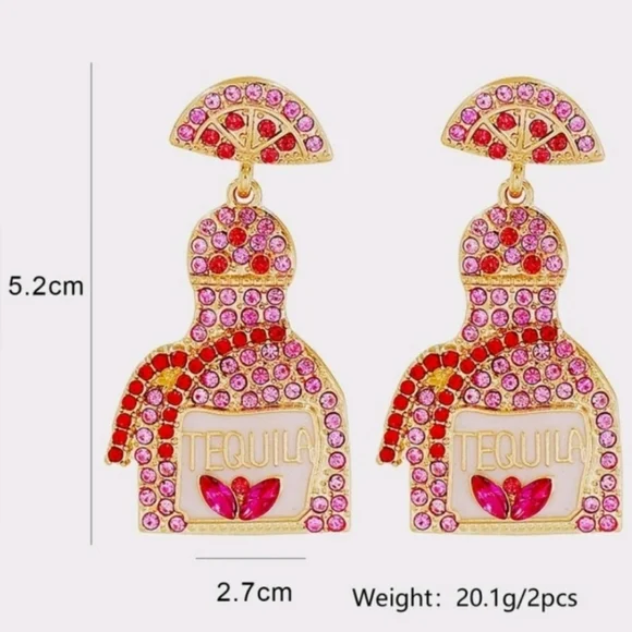Tequila Faux Rhinestone Drink Earrings NIP - Picture 5 of 6